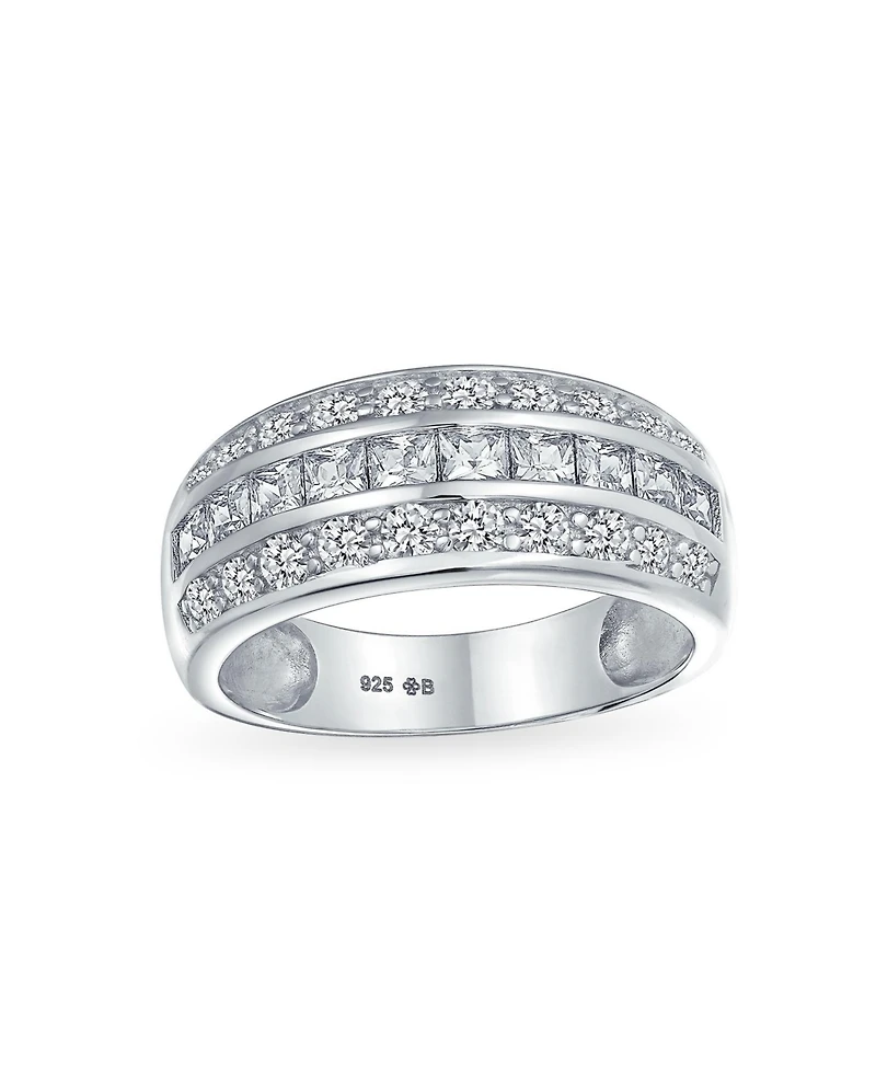 Bling Jewelry Art Deco Style Pink Blue Clear Cubic Zirconia Cz Dome 3 Row Wide Statement Band Ring Sterling Silver 8MM