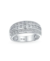 Bling Jewelry Art Deco Style Pink Blue Clear Cubic Zirconia Cz Dome 3 Row Wide Statement Band Ring Sterling Silver 8MM