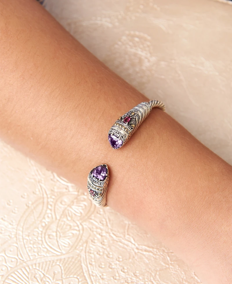 Devata Amethyst & Bali Uluwatu Cuff Bracelet in Sterling Silver and 18K Gold