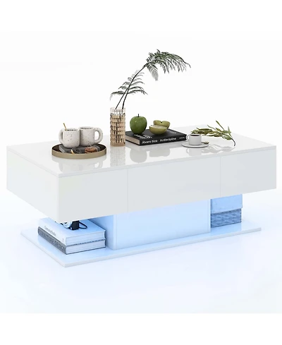 Led Coffee Table with 2 Drawers 20-Color Dimmable Led Lights & Remote Control