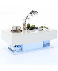 Led Coffee Table with 2 Drawers 20-Color Dimmable Led Lights & Remote Control