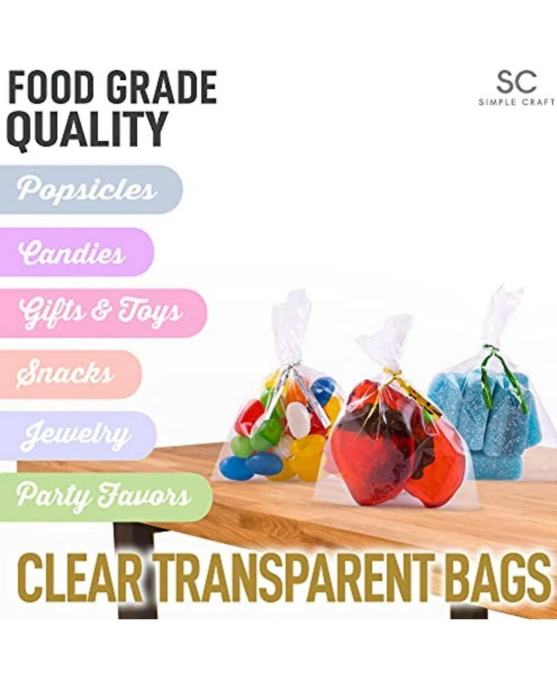 Zulay Kitchen 3 x Inches Clear Cellophane Candy Bags With Ties