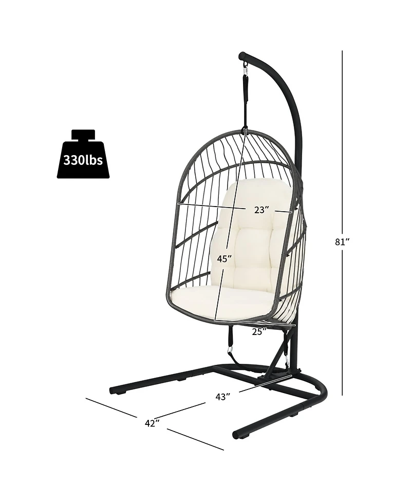 Sugift Hanging Wicker Egg Chair with Stand and Cushion