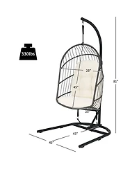 Sugift Hanging Wicker Egg Chair with Stand and Cushion