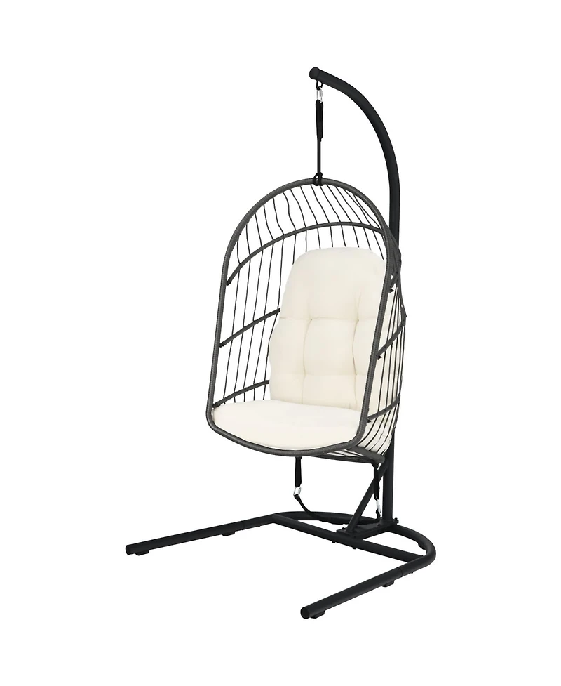 Sugift Hanging Wicker Egg Chair with Stand and Cushion
