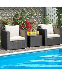 Gymax 3PCS Rattan Patio Conversation Furniture Set Outdoor Sofa Set w/ Cushions