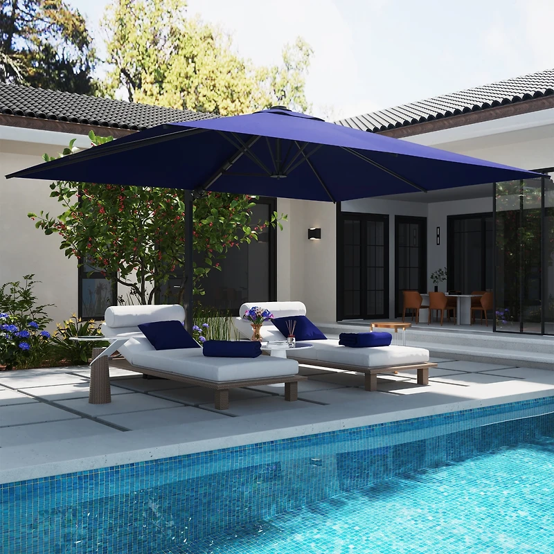 Mondawe 120" Square Cantilever Umbrella with Detachable Led Atmosphere Light and Bluetooth Player, w/ Weight Base Included