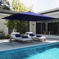 Mondawe 120" Square Cantilever Umbrella with Detachable Led Atmosphere Light and Bluetooth Player, w/ Weight Base Included