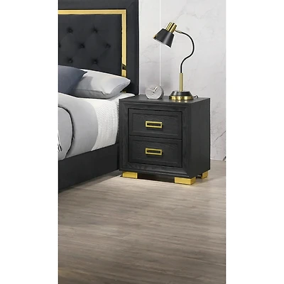 Simplie Fun Modern Glam 2-Drawer Nightstand Black Gold