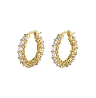 Hollywood Sensation Gold Huggie Hoop Earrings Embellished with Sparkling Cubic Zirconia