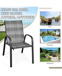 Sugift Set of 6 Outdoor Pe Wicker Stackable Chairs with Sturdy Steel Frame