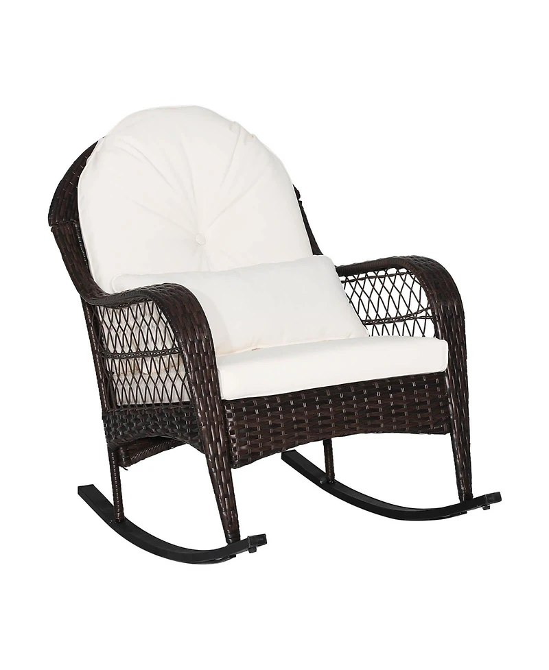 Sugift Patio Rattan Rocking Chair with Seat Back Cushions and Waist Pillow
