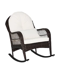 Sugift Patio Rattan Rocking Chair with Seat Back Cushions and Waist Pillow