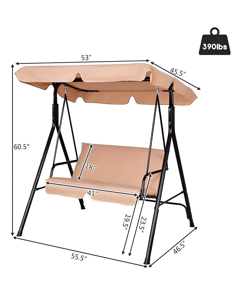 Sugift 2 Person Weather Resistant Canopy Swing for Porch Garden Backyard Lawn