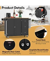 Suguift Kitchen Island Trolley Cart Wood with Drop-Leaf Tabletop and Storage Cabinet