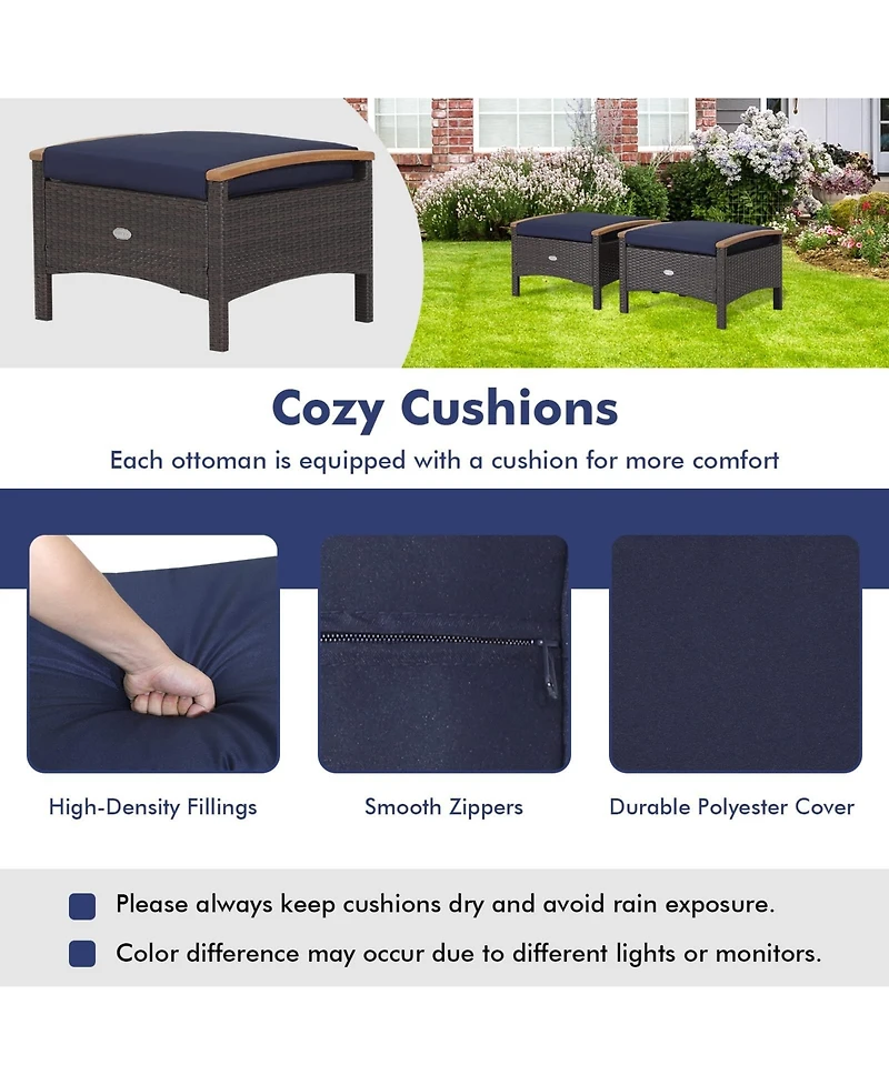 Set of 2 Fade-Resistant Wicker Patio Ottoman