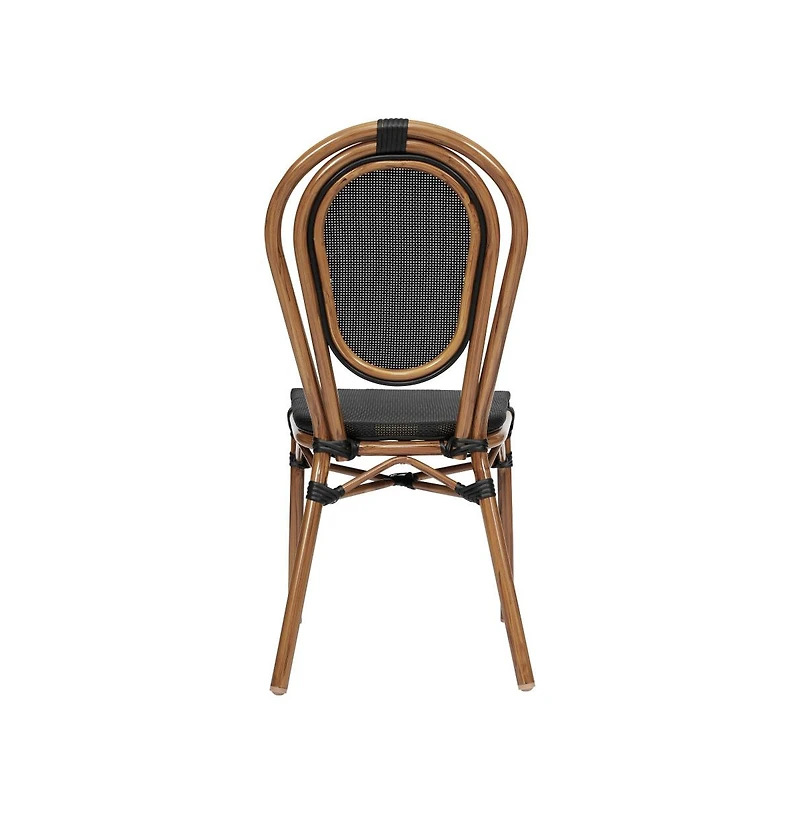 Merrick Lane Mael Set Of Four Stacking Thonet Bistro Style Chair With Textilene Seat And Bamboo Finished Metal Frame For Indoor/Outdoor Use