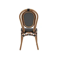 Merrick Lane Mael Set Of Four Stacking Thonet Bistro Style Chair With Textilene Seat And Bamboo Finished Metal Frame For Indoor/Outdoor Use