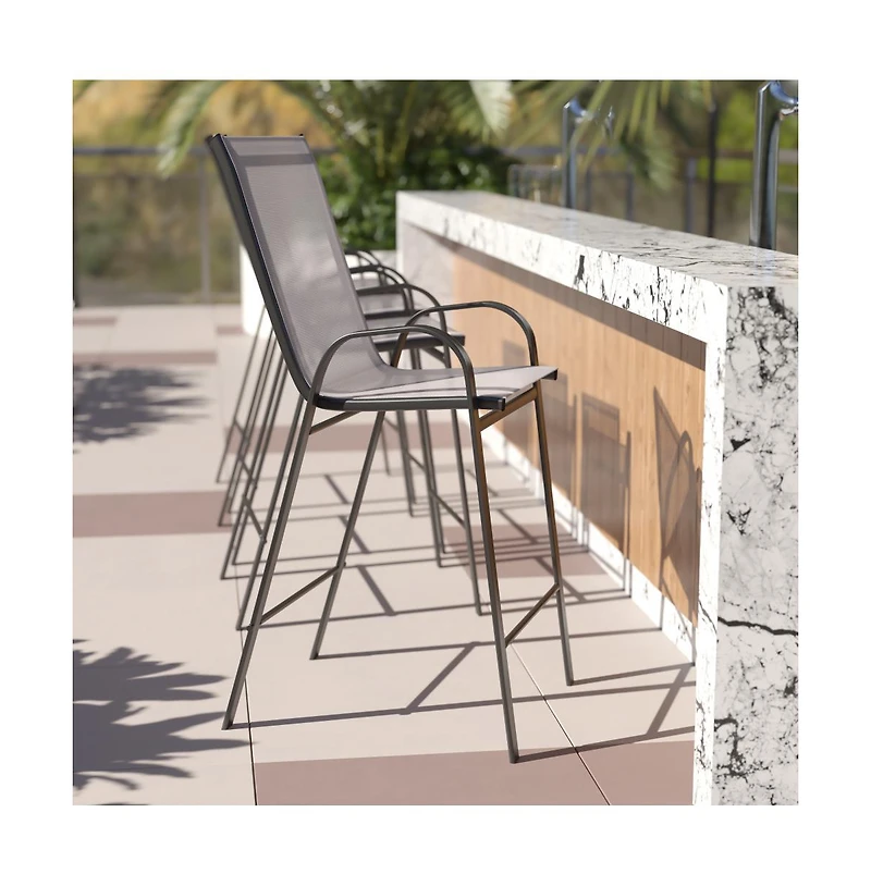 Emma+Oliver 4 Pack Outdoor Barstools With Flex Comfort Material-Patio Stool