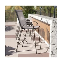 Emma+Oliver 4 Pack Outdoor Barstools With Flex Comfort Material-Patio Stool