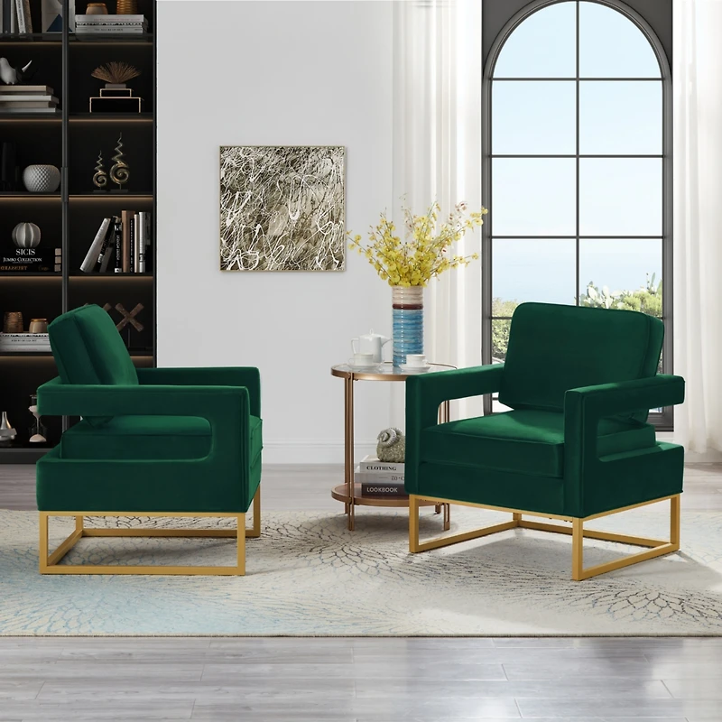 Simplie Fun Gold base velvet accent chair, Jade