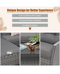 Sugift 4 Pieces Patio Rattan Furniture Set with Cushion and Table Shelf