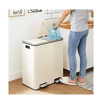 16 Gallon Dual Compartment Step Trash Can for Kitchen Waste and Recycling