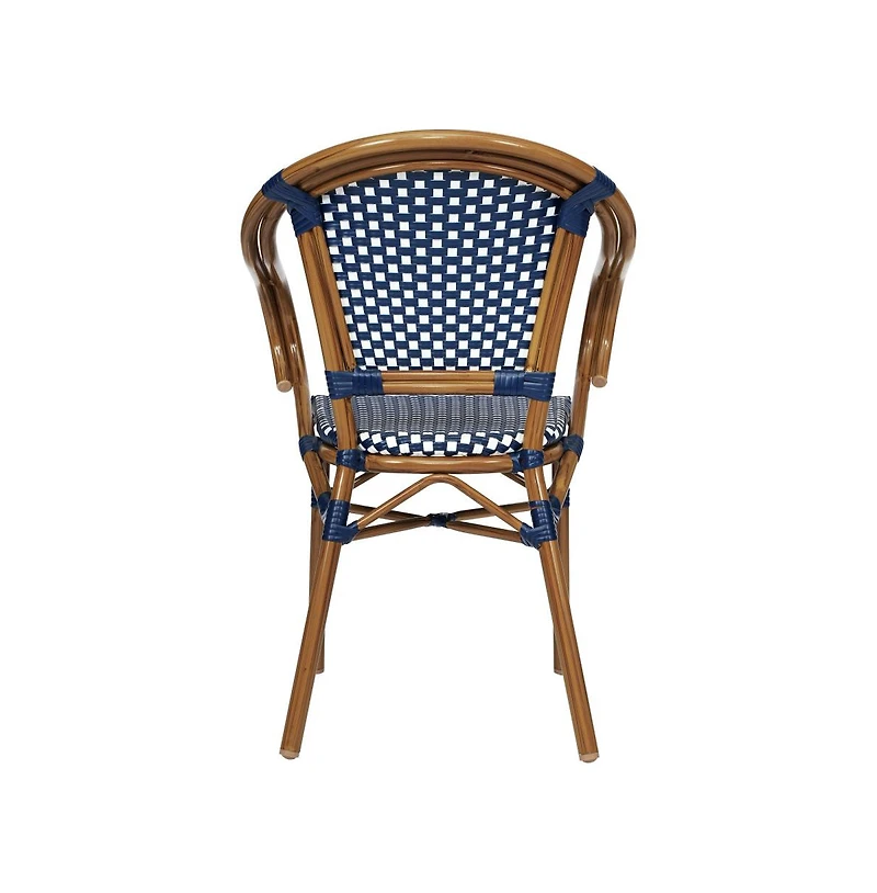Merrick Lane Sacha Set Of Two Stacking Thonet Bistro Style Chair With Arms, Pe Rattan Seat, And Bamboo Metal Frame For Indoor/Outdoor Use