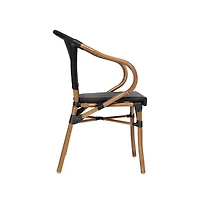 Merrick Lane Mael Set Of Four Stacking Thonet Bistro Style Chair With Arms, Textilene Seat, And Bamboo Finished Metal Frame For Indoor/Outdoor Use