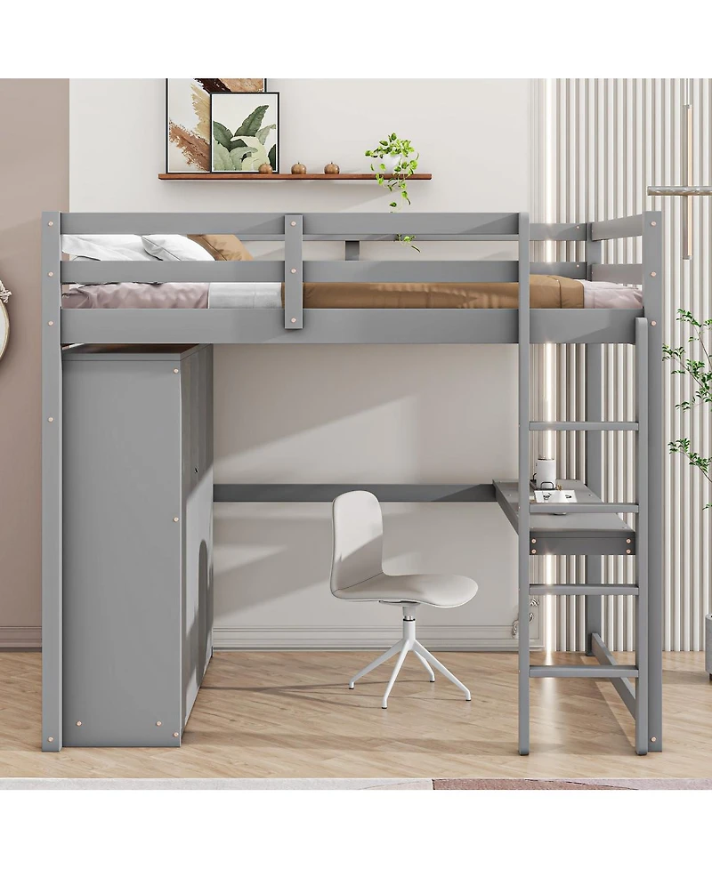 Streamdale Full White Loft Bed with Wardrobe, Desk, & Storage
