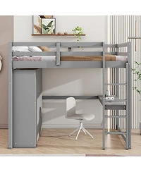 Streamdale Full White Loft Bed with Wardrobe, Desk, & Storage