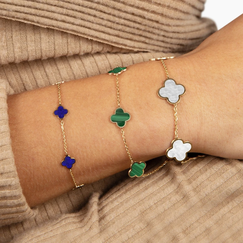 The Lovery Large Mother of Pearl Clover Bracelet 14K Gold