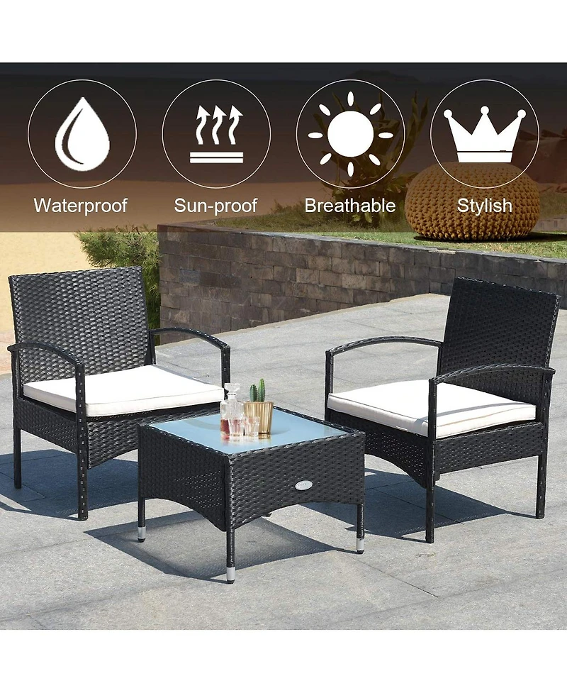 Sugift 3 Pieces Patio Wicker Rattan Furniture Set with Cushion for Lawn Backyard