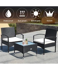 Sugift 3 Pieces Patio Wicker Rattan Furniture Set with Cushion for Lawn Backyard