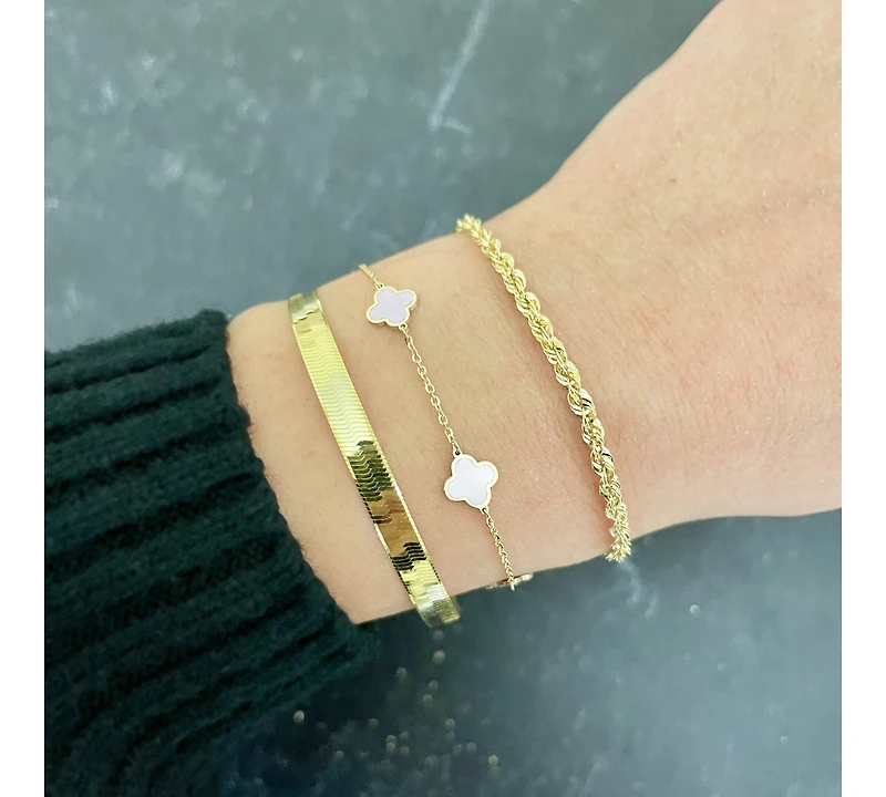 The Lovery Mini Mother of Pearl Clover Bracelet 14K Gold