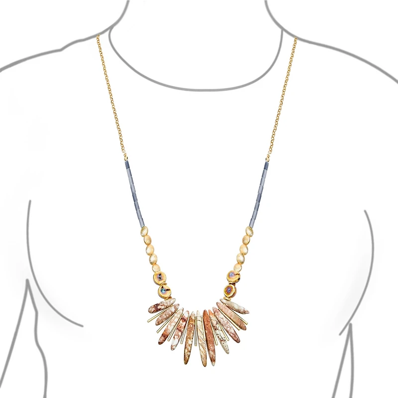 Bling Jewelry Blue Peck Organic Faceted Beads Irregular Stone Bib Fan Statement Collar Necklaces Gold Plated Adjustable