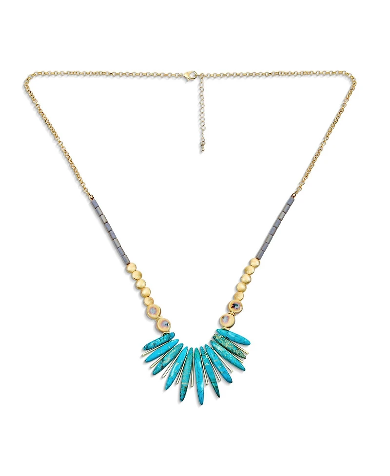 Bling Jewelry Blue Peck Organic Faceted Beads Irregular Stone Bib Fan Statement Collar Necklaces Gold Plated Adjustable