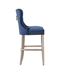 Tufted Upholstered Velvet Bar Stool with Metal Footrest