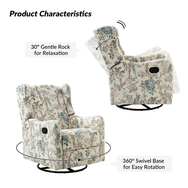 Yaffa Floral Swivel Gliders Manual Recliner