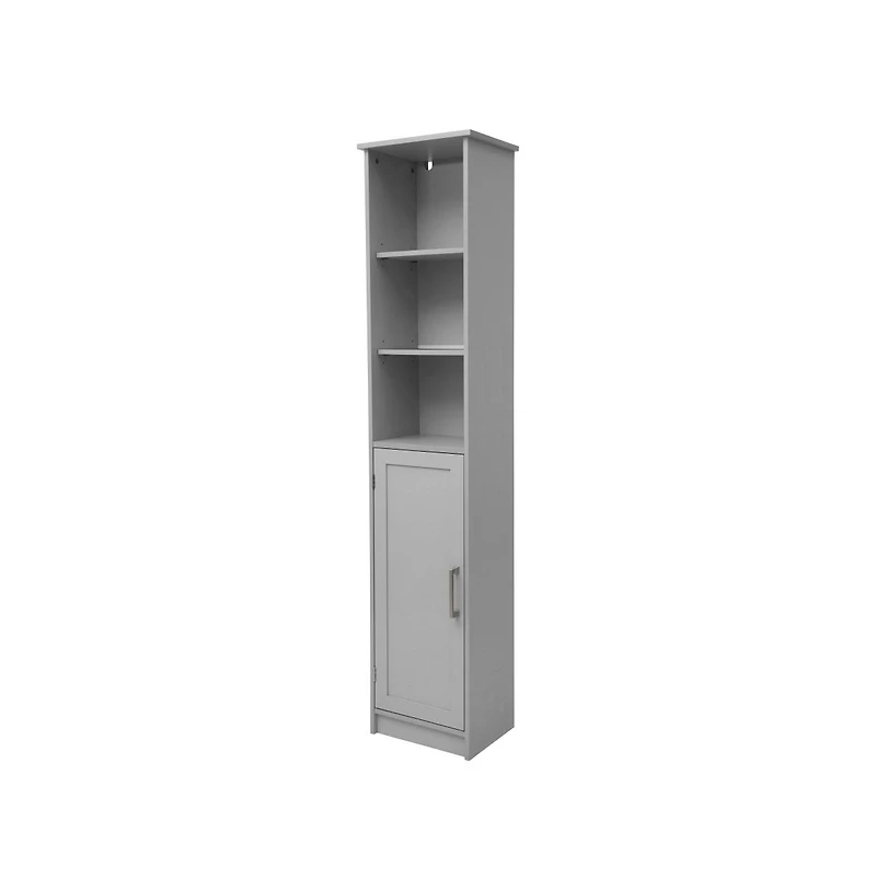 Merrick Lane Vigo Slim Linen Tower Organizer With Adjustable Cabinet Shelves, Open And Magnetic Closure Doors