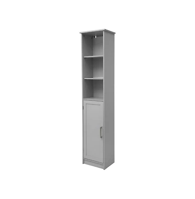 Merrick Lane Vigo Slim Linen Tower Organizer With Adjustable Cabinet Shelves, Open And Magnetic Closure Doors