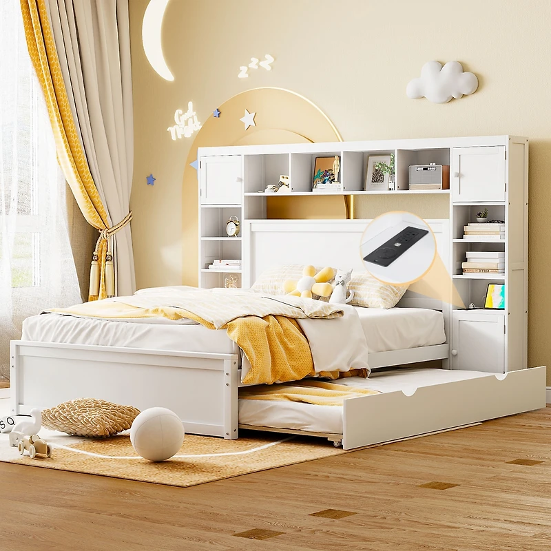 Streamdale Wooden Queen Bed with Cabinetry and Outlets