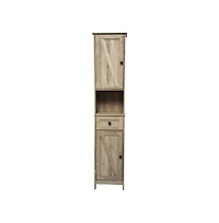 Merrick Lane Delilah Slim Linen Tower Organizer With Storage Drawer, Upper And Lower Cabinets Magnetic Closure Doors Open Shelf