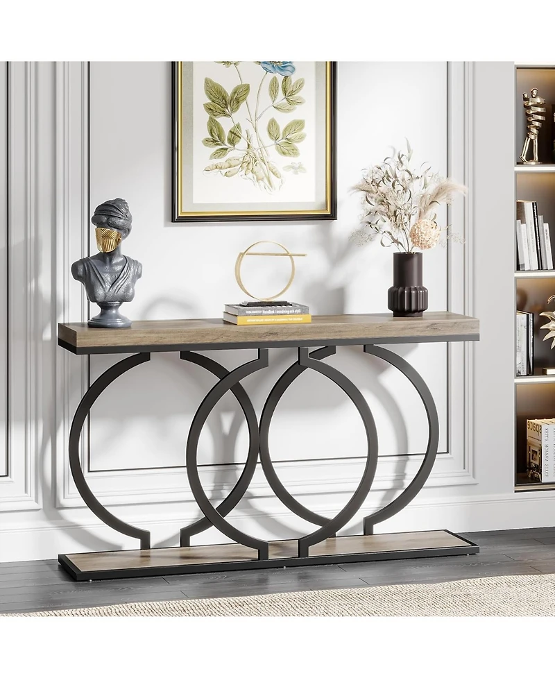Tribesigns Industrial Console Table, 55 inch Wood Entryway Table Narrow Long Sofa Rustic Accent