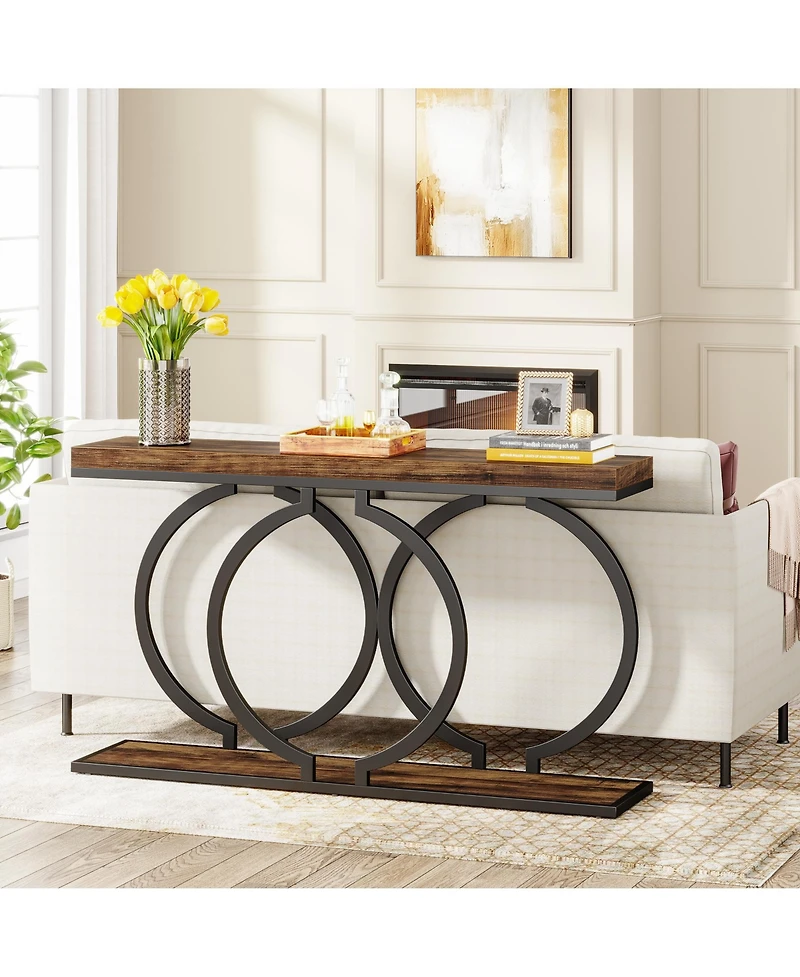 Tribesigns Industrial Console Table, 55 inch Wood Entryway Table Narrow Long Sofa Rustic Accent