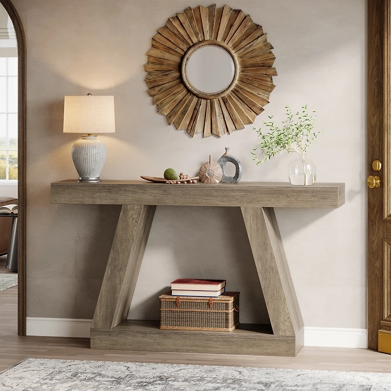 Tribesigns Farmhouse Console Table, 55-Inch Rustic Sofa Table with Storage, Industrial Wooden Entryway Table for Hallway