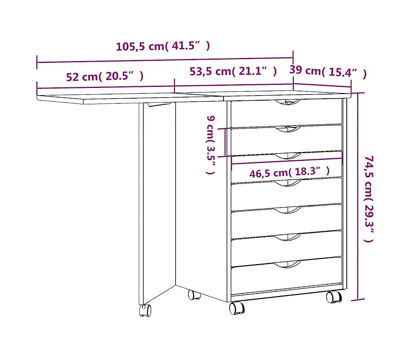 Rolling Cabinet with Desk Moss Gray Solid Wood Pine