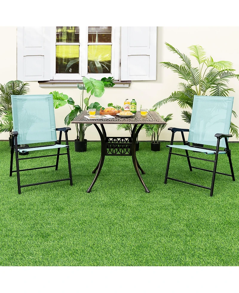 Gymax Set of 2 Patio Folding Chairs Outdoor Portable Pack Lawn Chairs w/ Armrests Mint Green