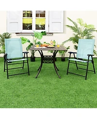 Gymax Set of 2 Patio Folding Chairs Outdoor Portable Pack Lawn Chairs w/ Armrests Mint Green
