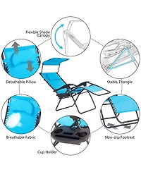 Inolait Sugift Folding Recliner Lounge Chair with Shade Canopy Cup Holder